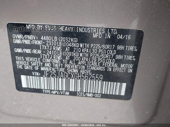 2016 Subaru Forester 2.5i Premium Brown vin: JF2SJAGCXGH562559